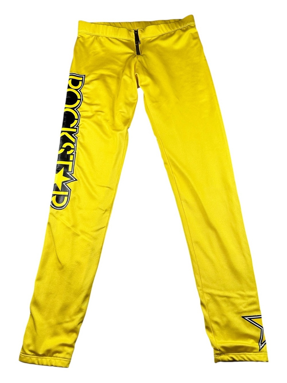 Rockstar Energy Drink Promotional Yellow Graphic Leggings Y2K Skinny Fit Size S - Picture 2 of 9